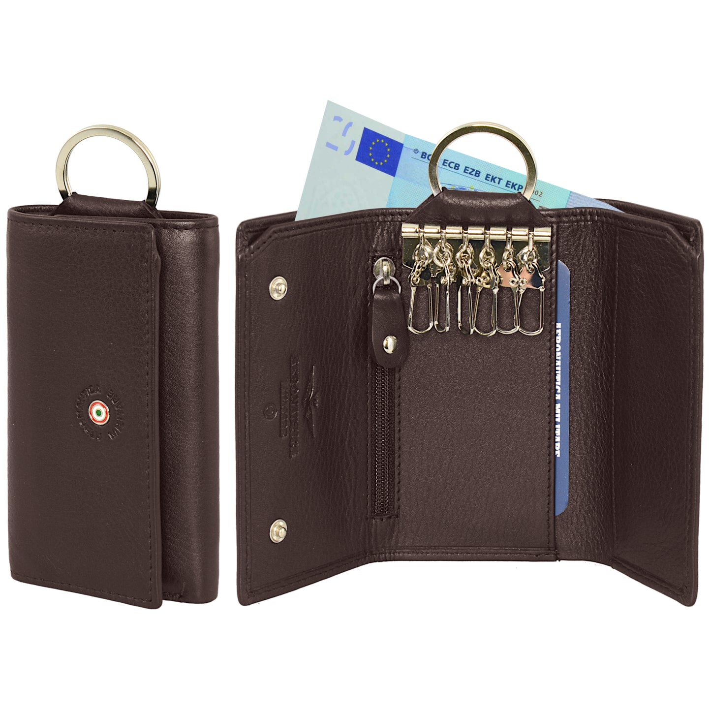 6-hook leather key ring with banknote holder and coin holder AM 138