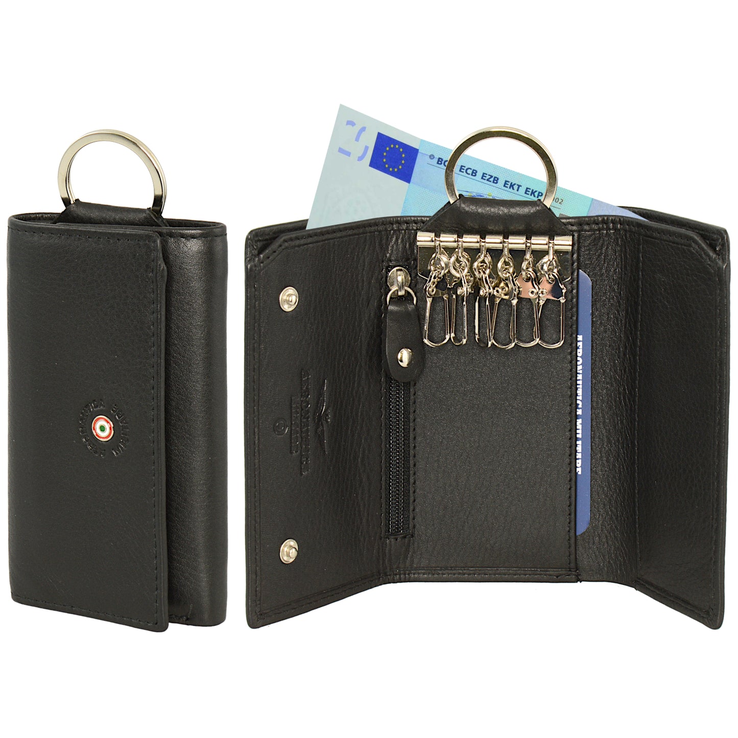 6-hook leather key ring with banknote holder and coin holder AM 138