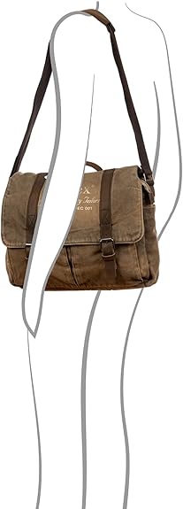 Avirex Borsa Messenger in Canvas e Pelle Bovina Anticata, Cartella a Tracolla Regolabile in Stile Militare, Collezione 140506 CNV0M (Verde Kaki) - Pelletteria Domizio