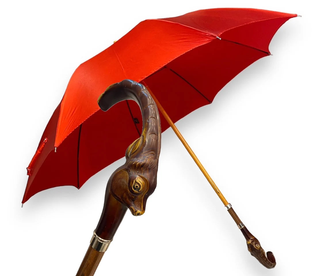 Ombrello Donna manico in vetroresina testina di Gazzella colore Rosso lucido l