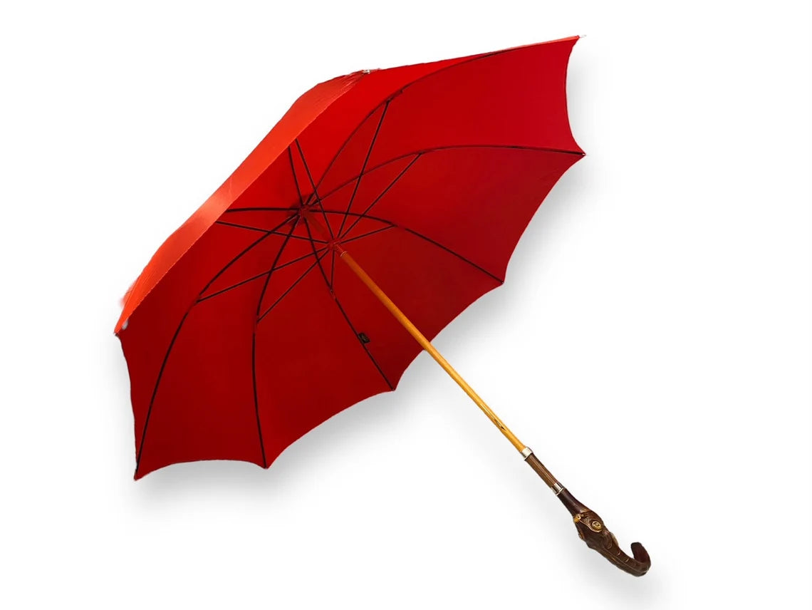 Ombrello Donna manico in vetroresina testina di Gazzella colore Rosso lucido l