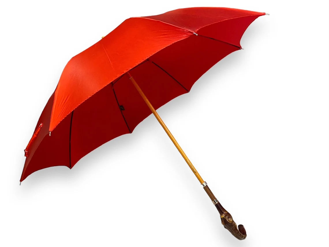 Ombrello Donna manico in vetroresina testina di Gazzella colore Rosso lucido l