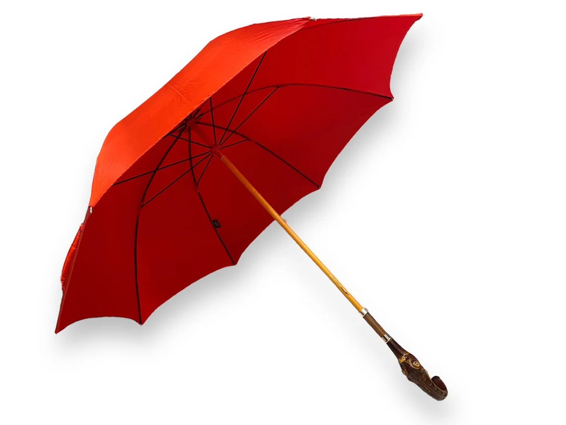 Ombrello Donna manico in vetroresina testina di Gazzella colore Rosso lucido l