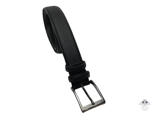 Pressed leather belt Honeycomb col. Black artisanal workmanship Made in Italy
