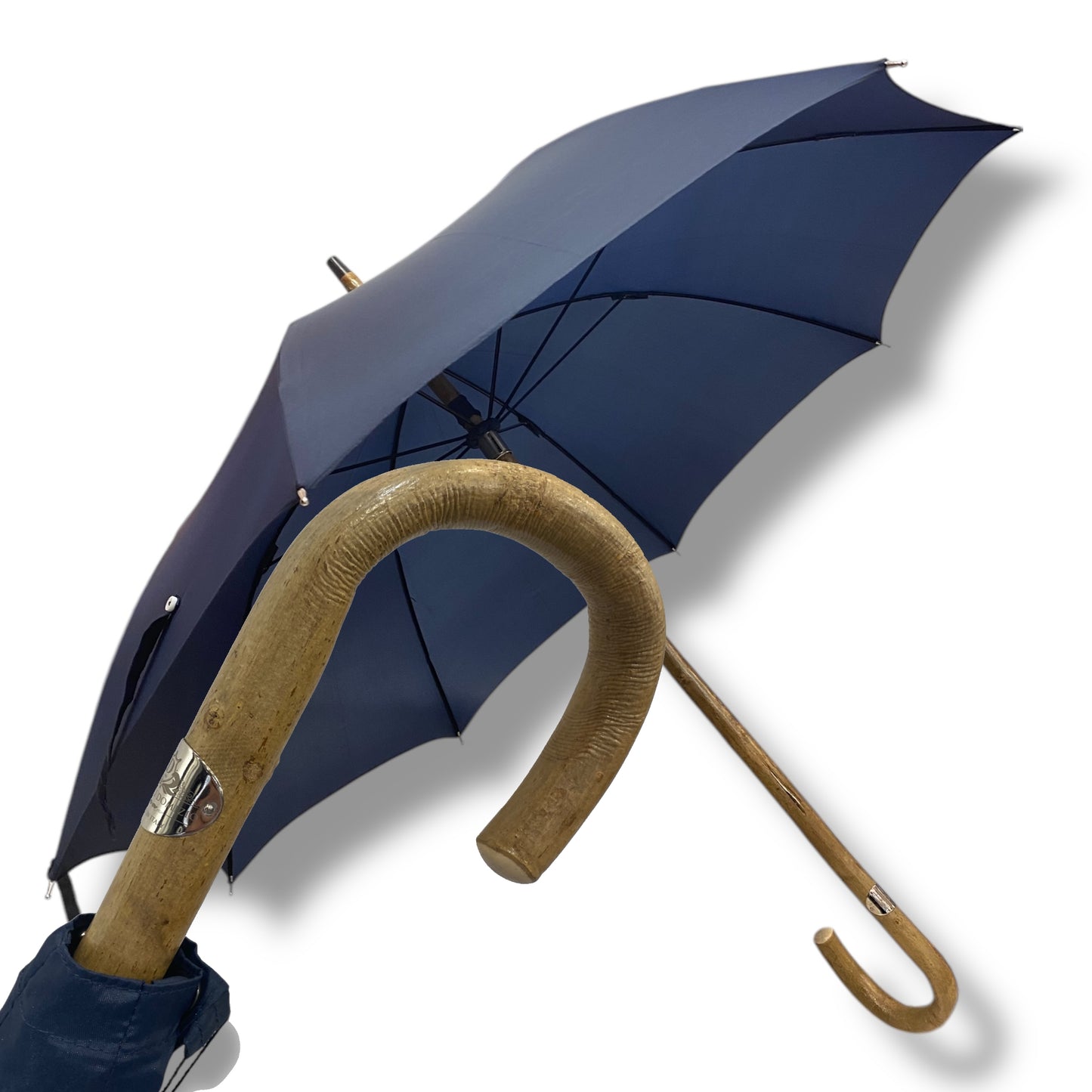 Ombrello classico uomo Bastone intero in legno di Frassino puntale in corno colore blu scuro