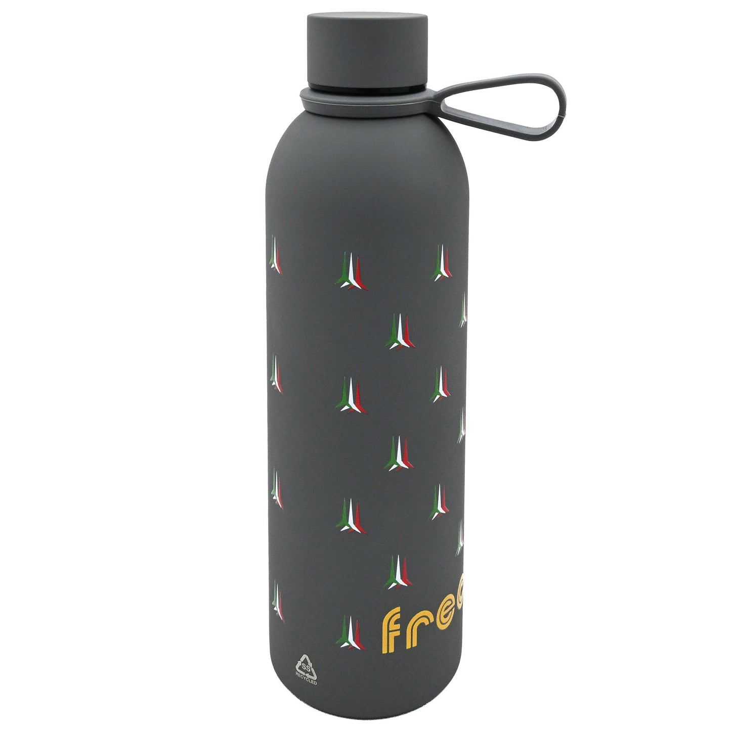 BORRACCIA IN ACCIAIO INOX GRIGIA SOFT TOUCH DOPPIA PARETE 500 ML TEXTURE FRECCE TRICOLORI art. AMFT0931GR