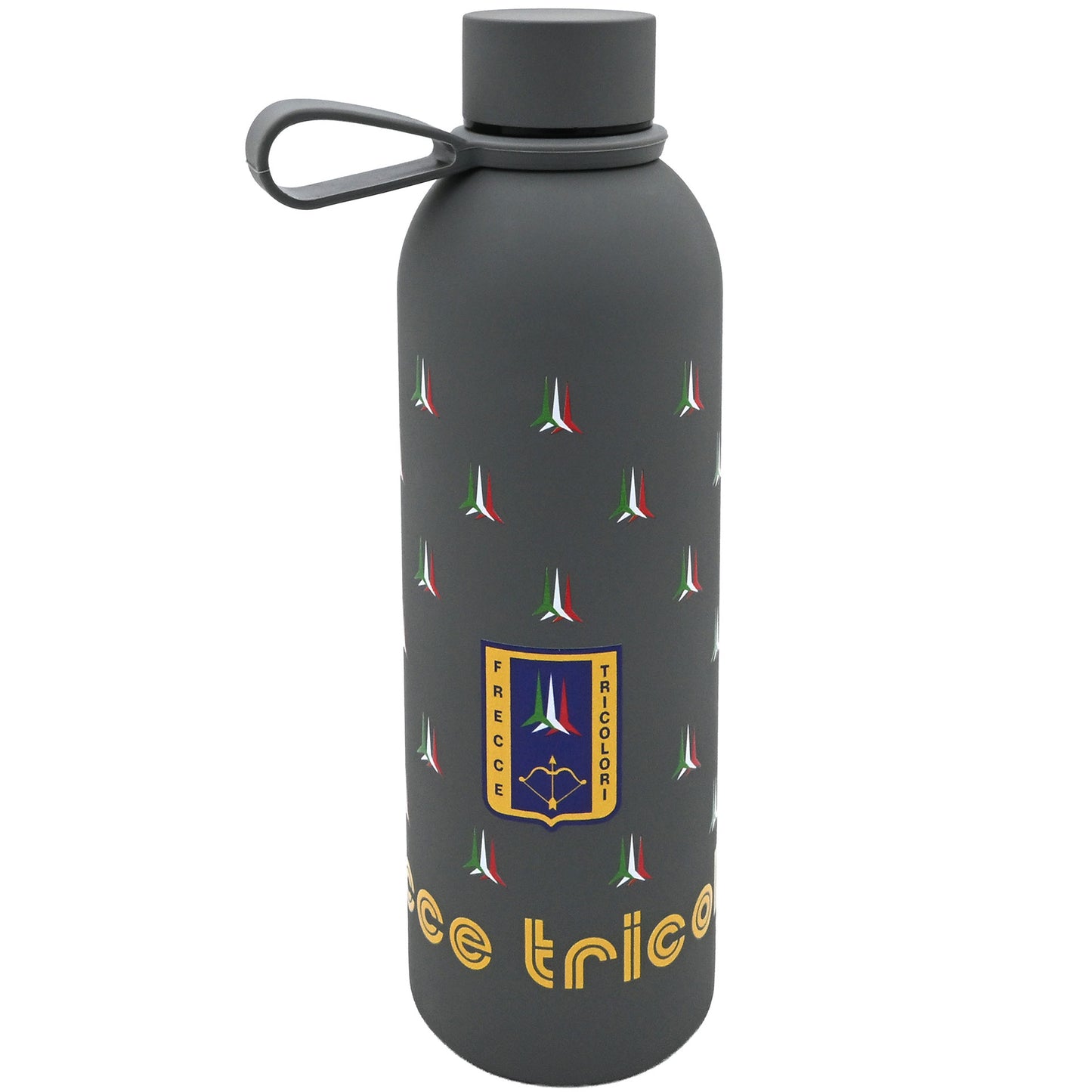 BORRACCIA IN ACCIAIO INOX GRIGIA SOFT TOUCH DOPPIA PARETE 500 ML TEXTURE FRECCE TRICOLORI art. AMFT0931GR