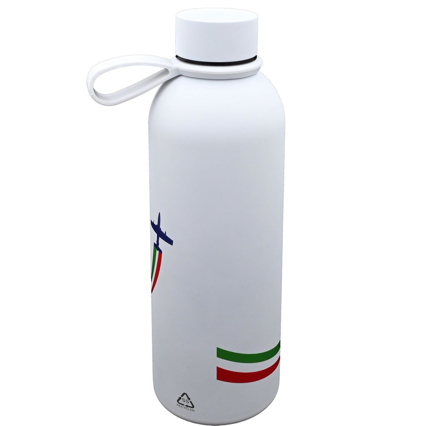 BORRACCIA IN ACCIAIO INOX BIANCA SOFT TOUCH DOPPIA PARETE 500 ML FRECCE TRICOLORI art. AMFT0931BI