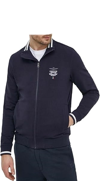 Aeronautica Militare Felpa Girocollo Frecce Tricolori Full-Zip Ricamata Blu Navy