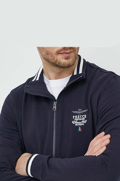 Aeronautica Militare Felpa Girocollo Frecce Tricolori Full-Zip Ricamata Blu Navy