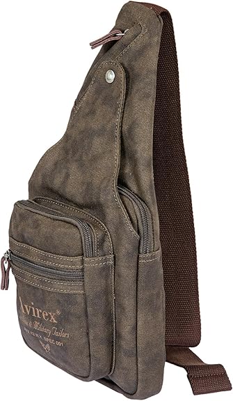 Avirex, Monospalla con Tracolla Regolabile, in Canvas Spalmato con Dettagli in Ecopelle, Borsa Monospalla da Uomo, Collezione Pasadena, Verde PSD20