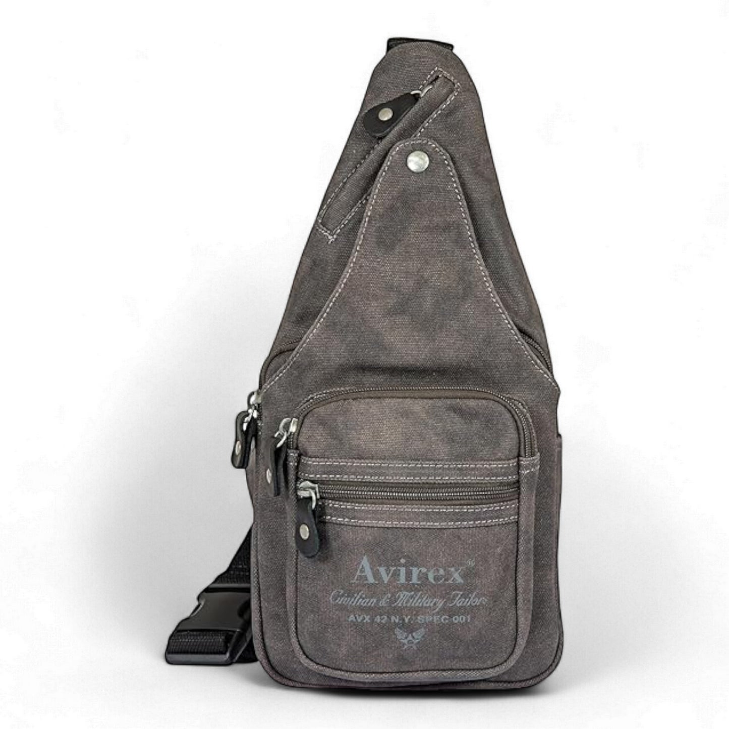 Avirex, Monospalla con Tracolla Regolabile, in Canvas Spalmato con Dettagli in Ecopelle, Borsa Monospalla da Uomo, Collezione Pasadena, Grigio PSD20