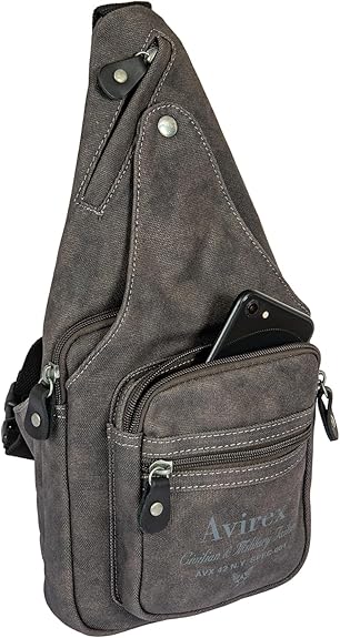 Avirex, Monospalla con Tracolla Regolabile, in Canvas Spalmato con Dettagli in Ecopelle, Borsa Monospalla da Uomo, Collezione Pasadena, Grigio PSD20