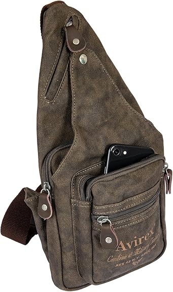 Avirex, Monospalla con Tracolla Regolabile, in Canvas Spalmato con Dettagli in Ecopelle, Borsa Monospalla da Uomo, Collezione Pasadena, Verde PSD20