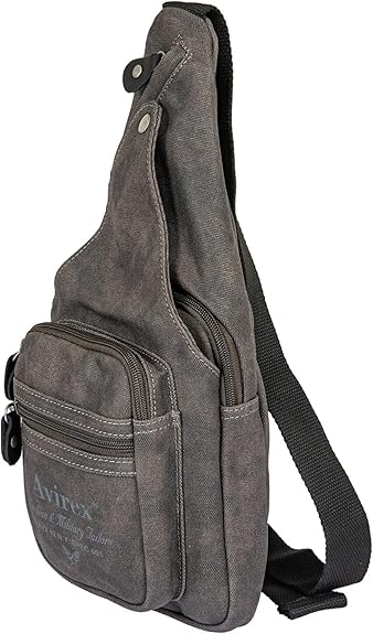 Avirex, Monospalla con Tracolla Regolabile, in Canvas Spalmato con Dettagli in Ecopelle, Borsa Monospalla da Uomo, Collezione Pasadena, Grigio PSD20