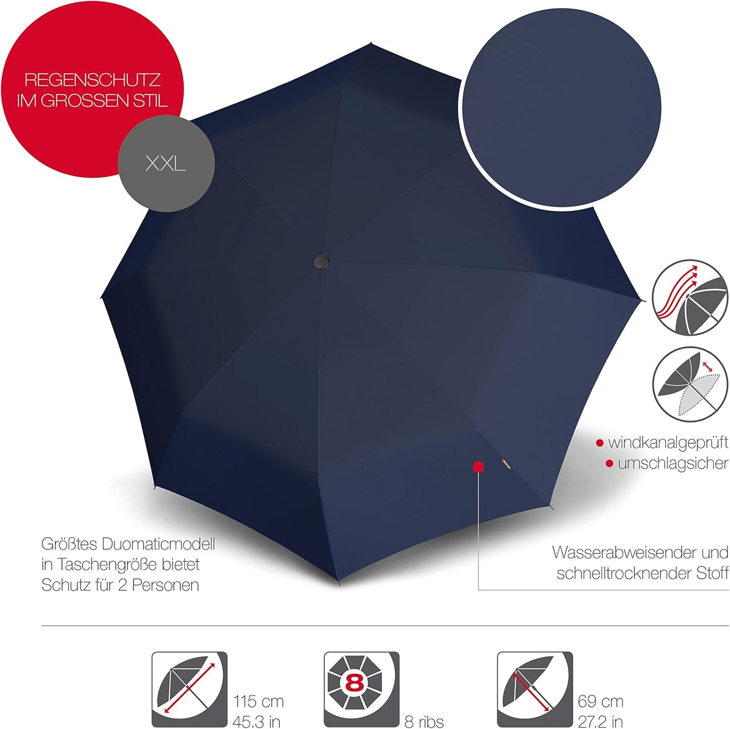 Ombrello tascabile Knirps T.400 Duomatic Uni - apertura e chiusura automatica - antivento - Blu scuro