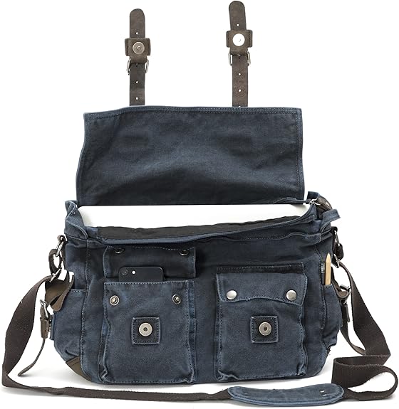 Avirex, 140506 Messenger in Canvas con dettagli in pelle Blu CNV0E