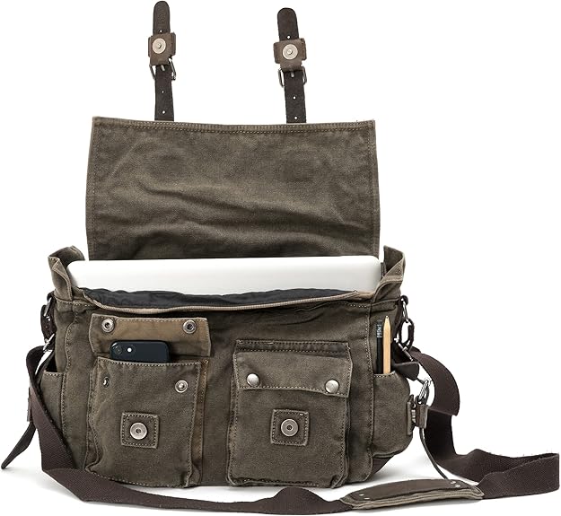 Avirex, 140506 Messenger in Canvas con dettagli in pelle Verde CNV0E