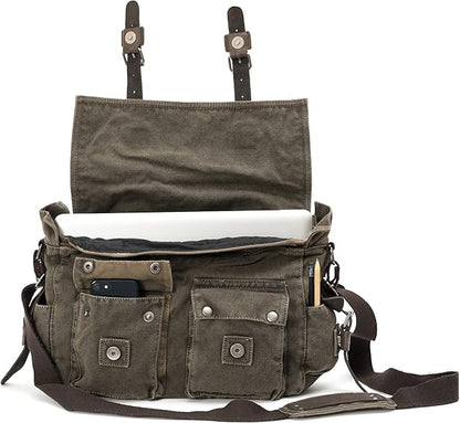 Avirex, 140506 Messenger in Canvas con dettagli in pelle Verde CNV0E