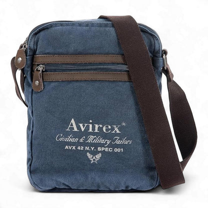 Avirex, 140506 Borsello da uomo grande con tracolla e dettagli in vera pelle - Blu CNV0H