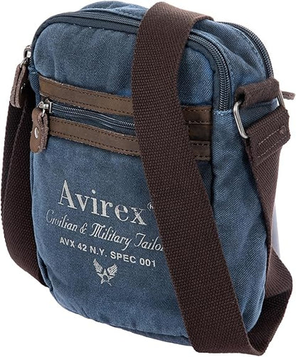Avirex, 140506 Borsello da uomo medio con tracolla e dettagli in vera pelle -Blu CNV0I-500