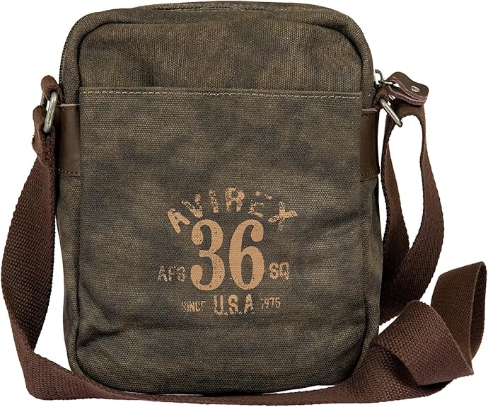 Avirex, Borsello Medio con Tracolla Regolabile in Canvas Spalmato con Parti in Ecopelle, Tracolla da Uomo, Collezione Pasadena, PSD03 Verde