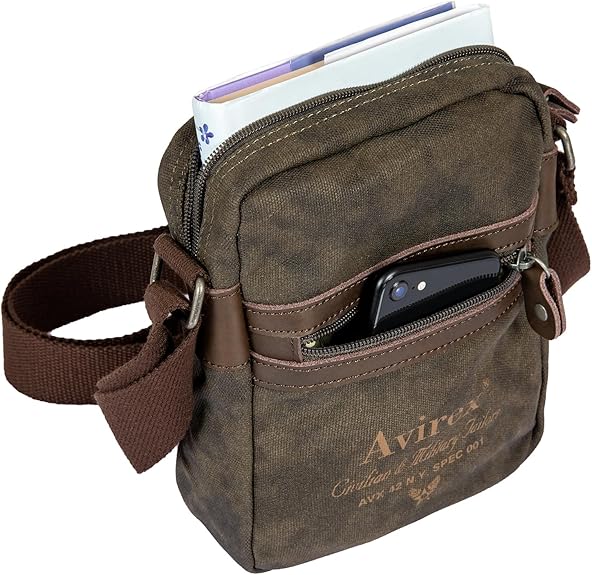 Avirex, Borsello Medio con Tracolla Regolabile in Canvas Spalmato con Parti in Ecopelle, Tracolla da Uomo, Collezione Pasadena, PSD03 Verde