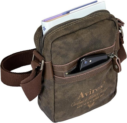 Avirex, Borsello Medio con Tracolla Regolabile in Canvas Spalmato con Parti in Ecopelle, Tracolla da Uomo, Collezione Pasadena, PSD03 Verde