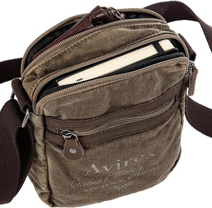 Avirex, 140506 Borsello da uomo medio con tracolla e dettagli in vera pelle -Kaki CNV0I-500