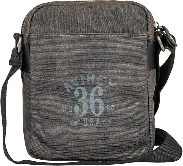 Avirex, Borsello Medio con Tracolla Regolabile in Canvas Spalmato con Parti in Ecopelle, Tracolla da Uomo, Collezione Pasadena, PSD03 Grigio