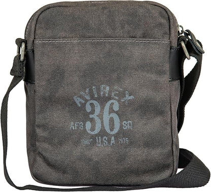 Avirex, Borsello Medio con Tracolla Regolabile in Canvas Spalmato con Parti in Ecopelle, Tracolla da Uomo, Collezione Pasadena, PSD03 Grigio