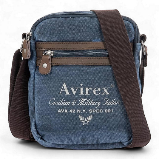Avirex, 140506 Borsello da uomo medio con tracolla e dettagli in vera pelle -Blu CNV0I-500