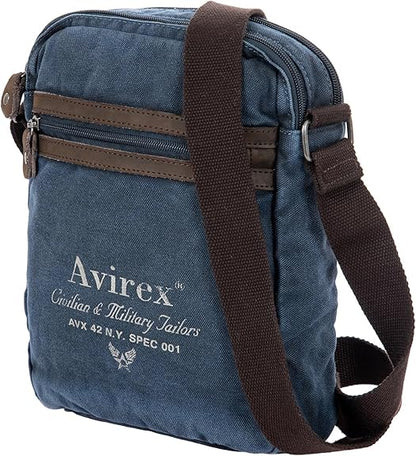 Avirex, 140506 Borsello da uomo grande con tracolla e dettagli in vera pelle - Blu CNV0H