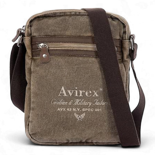 Avirex, 140506 Borsello da uomo grande con tracolla e dettagli in vera pelle - Verde CNV0H
