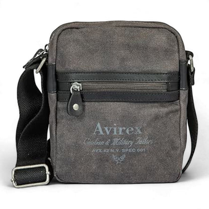 Avirex, Borsello Medio con Tracolla Regolabile in Canvas Spalmato con Parti in Ecopelle, Tracolla da Uomo, Collezione Pasadena, PSD03 Grigio
