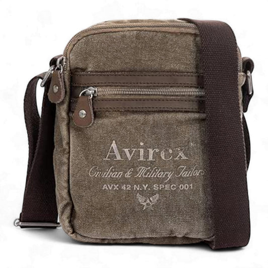 Avirex, 140506 Borsello da uomo medio con tracolla e dettagli in vera pelle -Kaki CNV0I-500