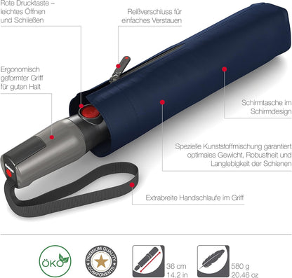 Ombrello tascabile Knirps T.400 Duomatic Uni - apertura e chiusura automatica - antivento - Blu scuro