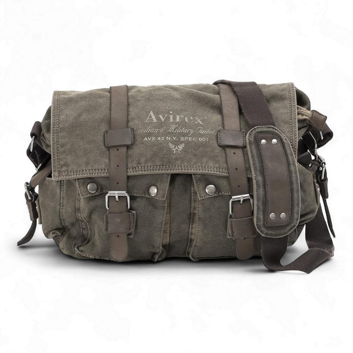 Avirex, 140506 Messenger in Canvas con dettagli in pelle Verde CNV0E