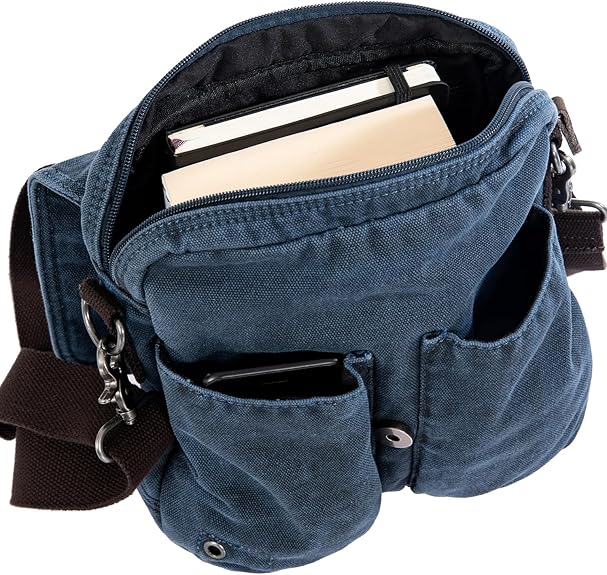 Avirex, 140506 Borsello da uomo grande con tracolla e finiture in vera pelle Blu CNV0C