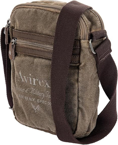 Avirex, 140506 Borsello da uomo medio con tracolla e dettagli in vera pelle -Kaki CNV0I-500