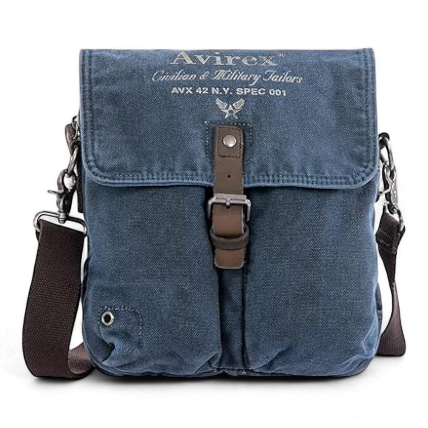 Avirex, 140506 Borsello da uomo grande con tracolla e finiture in vera pelle Blu CNV0C