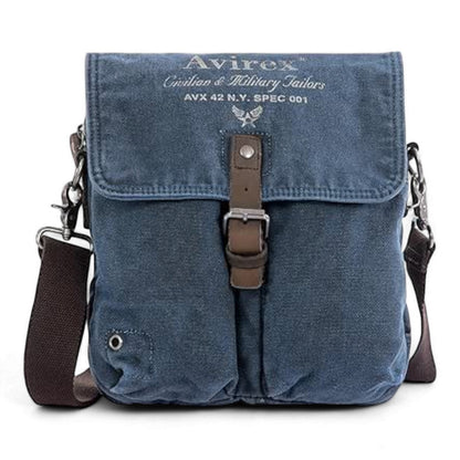 Avirex, 140506 Borsello da uomo grande con tracolla e finiture in vera pelle Blu CNV0C