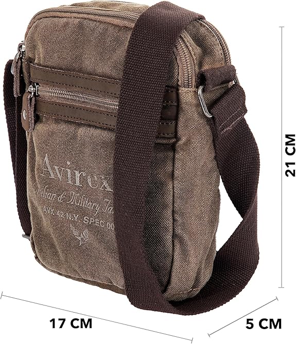Avirex, 140506 Borsello da uomo medio con tracolla e dettagli in vera pelle -Kaki CNV0I-500