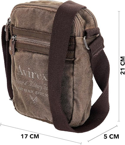 Avirex, 140506 Borsello da uomo medio con tracolla e dettagli in vera pelle -Kaki CNV0I-500