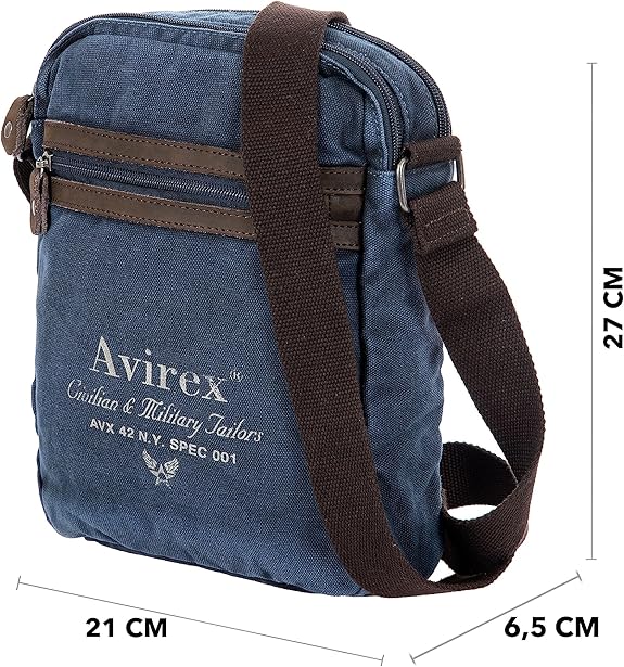 Avirex, 140506 Borsello da uomo grande con tracolla e dettagli in vera pelle - Blu CNV0H