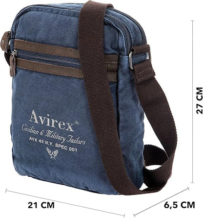 Avirex, 140506 Borsello da uomo grande con tracolla e dettagli in vera pelle - Blu CNV0H