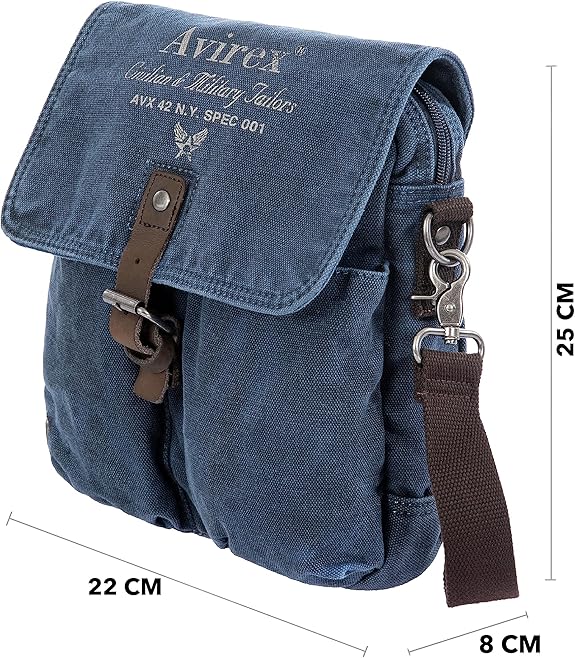 Avirex, 140506 Borsello da uomo grande con tracolla e finiture in vera pelle Blu CNV0C