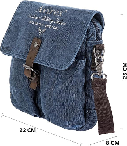 Avirex, 140506 Borsello da uomo grande con tracolla e finiture in vera pelle Blu CNV0C