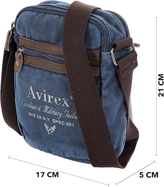Avirex, 140506 Borsello da uomo medio con tracolla e dettagli in vera pelle -Blu CNV0I-500