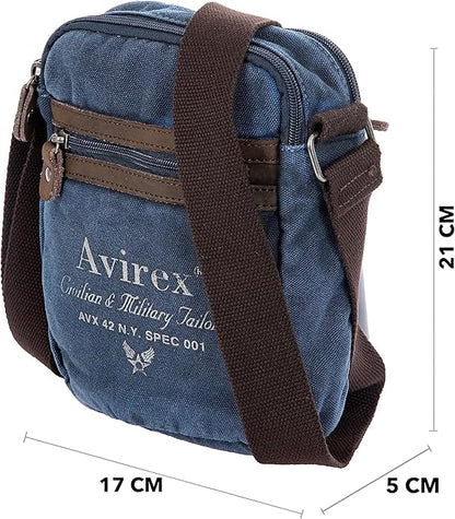 Avirex, 140506 Borsello da uomo medio con tracolla e dettagli in vera pelle -Blu CNV0I-500